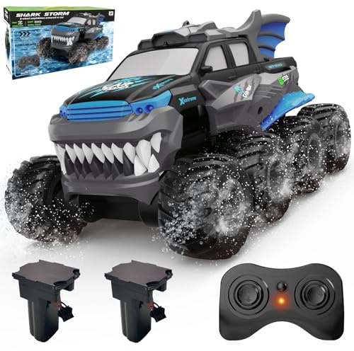 UFULMN Amphibious Remote Control Car 8WD RC Monster Truck for Boys Age 8-12 Offroad Waterproof RC Pickup All Terrain RC Drift Cars Beach Pool Toys Gifts for Kids Blue