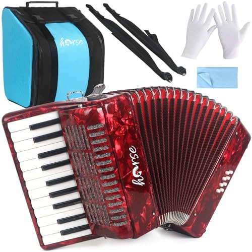 Accordion, 22 Keys 8 Bass Piano Accordion Acordeones Para Adultos, Acordeón De Adulto Azul for Beginners Adults Professionals, Educational Musical Instrument Sweet Sound with Straps and Padded Bag