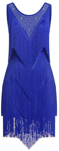 EFOGEP Women's Tassel Latin Dance Dress 1920s Gatsby Flapper Dress | Sleeveless Fringe Fancy Cocktail Party Dresses Tango Samba Cha Cha Clubwear Ballroom Costumes