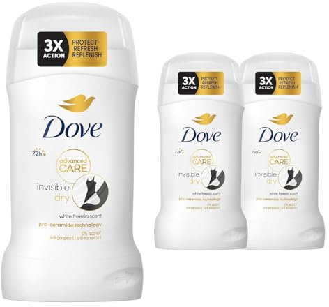 Dove Advanced Care Anti-Perspirant Cream Invisible Dry, Pack of 3, Deodorant for Women with Pro-Ceramide Technology for 72 Hours of Protection Against Sweat, 50 ml