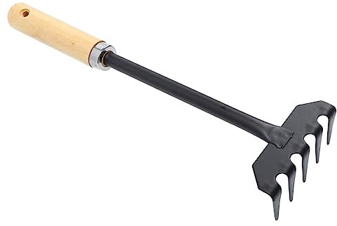 VICASKY Mini rastrello da giardino con denti maneggevole per la lavorazione del suolo per ambienti piccoli e stretti, materiale in legno di alta qualità