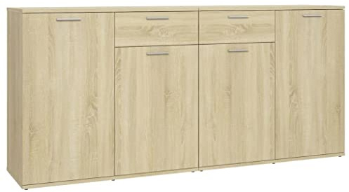 ACAGALA Cómoda con 4 puertas y 2 cajones – Armario de archivos, armario auxiliar, armario de pasillo, armario de almacenamiento para dormitorio y sala de estar | 160 x 36 x 75 cm | Material de madera