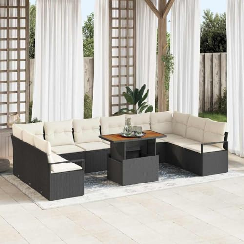 Frdhee Juego de muebles de jardín de esquina, sofá de jardín, 11 unidades, color negro y crema, 100 x 55 x 73 cm, banco para jardín, balcón, combinable libremente