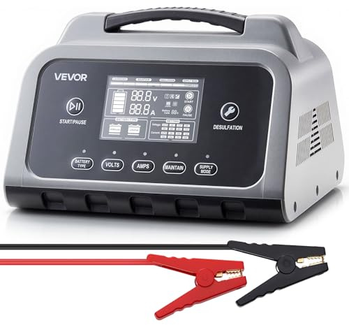 VEVOR Cargador de Batería Inteligente 20 A para Baterías de Plomo-ácido y LiFePO4, 6 V, 12 V, 24 V, con Pantalla LCD, Mantenedor de Carga Lenta y Desulfatador, para Coche, Motocicleta, Cortacésped