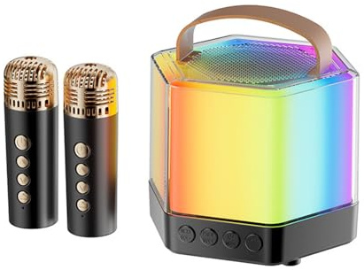 gifyym Machine de karaoké pour Adultes, Machine de karaoké avec 2 Microphones, Haut-Parleur Portable pour karaoké | Ensemble de Microphone et Haut-Parleur sans Fil avec éclairage, 2 Microphones