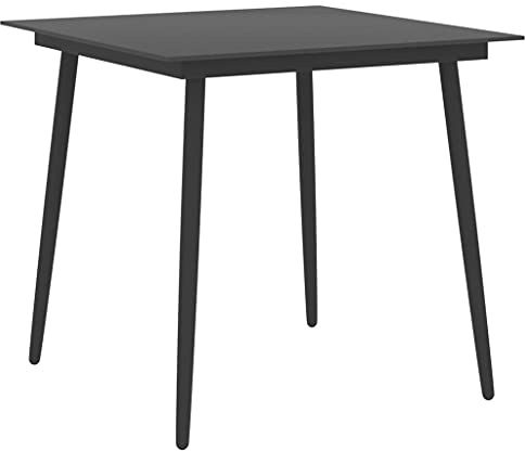 Tonture Garten-Esstisch Schwarz 80x80x74 cm aus pulverbeschichtetem Stahl und Glas, wetterfest und robust für Balkon, Terrasse, Veranda und Outdoor Nutzung