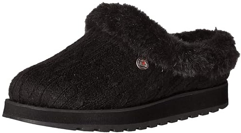 Skechers Women's Keepsakes ICE Angel Slipper, Black Cable Knit Sweater/Faux Fur Trim, 5 UK