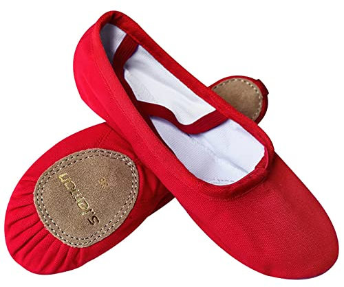 s.lemon Ballet Shoes for Girls,Canvas Ballet Slipper Ballerina Dance Flats Gymnastic Shoe Kids Adult SF Red 25EU