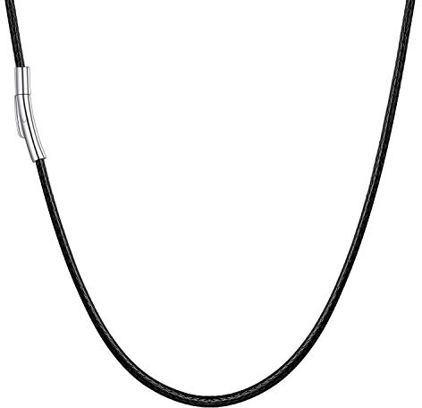 U7 schwarz Lederkette 2mm/45cm geflochtene Wachsschur Kette für Männer Frauen mit Edelstahl Verschluss Simpel Unisex Collier Schmuck für Party Alltagsleben