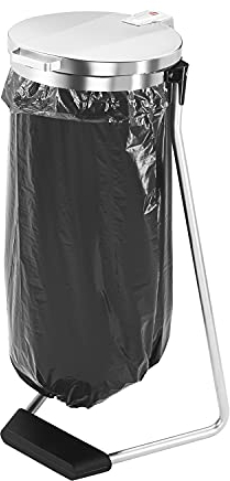 Hailo ProfiLine MSS Design XXXL Müllsackständer 120 Liter - Stahlgestell mit Klemmring - großer Öffnungswinkel mit Deckelfixierung - Stabiler Polymer-Beton Fuß - Müllsackhalter - Silber