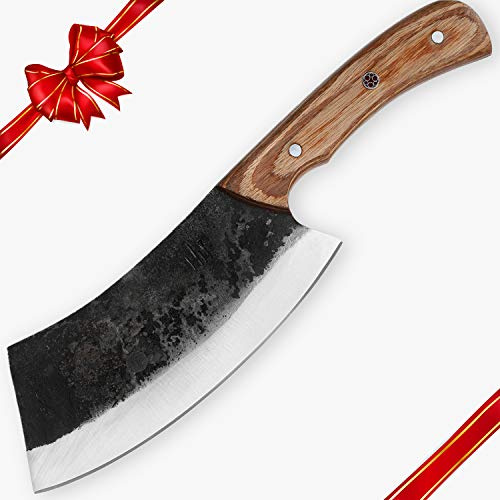 Hobby Hut HH-328 Custom Handmade 25,4 cm, 1095 Couteau de Chasse en Acier au Carbone avec étui, Couteau à Lame Fixe, Manche en Bois Pakka pour la Chasse et Le Camping