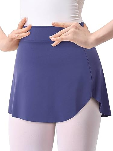 Monbessi Ballet Skirt Women Pull on Elastic Waist Wrap Dance Skirt for Girls-Adult (Blue, M)