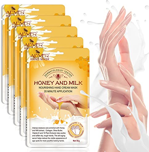 GNAPY Handmaske 5 Paar Honig Milch Feuchtigkeitsspendende Handschuhe Handpflege Feuchtigkeitshandschuhe Für Cracked Trockene Alternde H?nde Frauen M?nner
