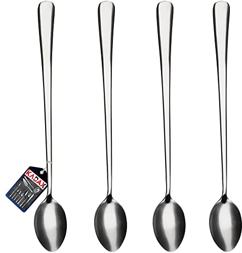 KADAX Cucchiaio lungo in acciaio inox, set di cucchiai per latte, gelato, cucchiai da zucca, cucchiai da dessert, lavabili in lavastoviglie (set da 4 pezzi, lunghezza: 21,4 cm, argento)