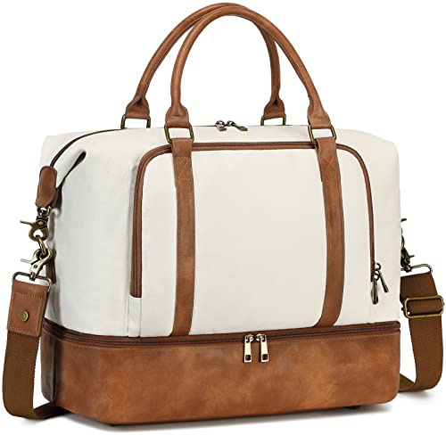 CAMTOP Women Ladies Travel Weekender Bag Overnight Duffel Carry-on Tote Bag fit 15.6 Inch Laptop Computer, Beige