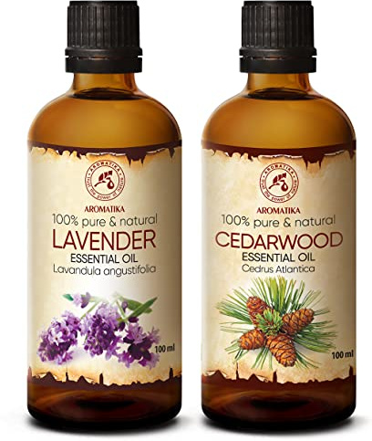 Aceite Esencial de Lavanda - Lavandula Angustifolia - Aceite Esencial de Cedro 2x100ml - Cedrus Atlantica - Aceites Esenciales Naturales - Buena Aromaterapia - Difusor de Aroma - Lámpara de Aroma