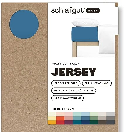 Schlafgut Easy Jersey Spannbettlaken 120x200 bis 130x200 Blue Mid, Spannbetttuch aus 100% Baumwolle