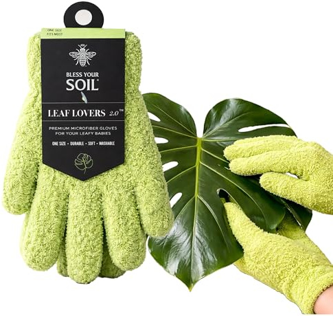 BLESS YOUR SOIL Microfiber Dusting Gloves for Plants : Premium, Gentle, Traps Dust, Washable, Lint Free : Use with Big Leaf Energy ready-to-use spray for houseplants