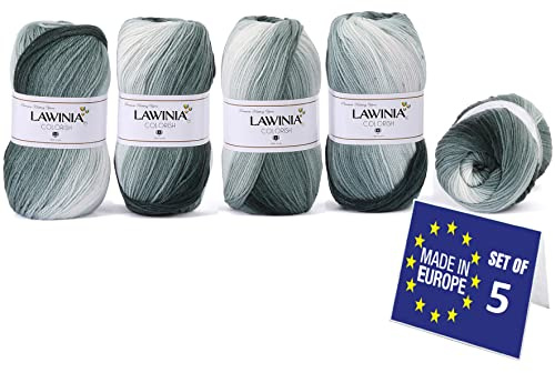 LAWINIA COLORISH Premium regnbågsgarn, regnbågsull för stickning, förpackning med 5 vardera 100 g – 350 m 100 % akryl DK stickgarn, målarlåda, pastellull, flerfärgad ull, ombre garn Oeko-TEX-certifierad