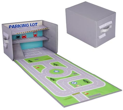 Livememory Toy Car Storage Box - Toy Garage Box for Boys with Car Rug Play Mat (Not Included Cars)