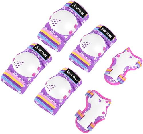BOSONER Kids Roller and Skate Pads: Knee Pads and Elbow Pads for Kids 3-15 - Protection Gear for Girls/Boys, Purple Star