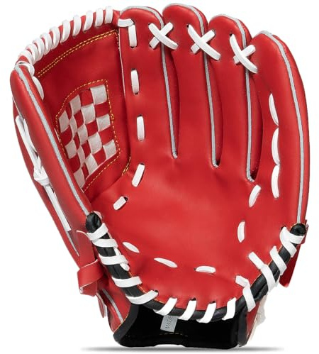 KRTOYUST® | Baseball Glove | Performance Composite Leather Baseball Mitts for Adult Youth | Baseball Softball Outfield Infield Mitts (Red, 11.5 Inch, Right Hand Throw)