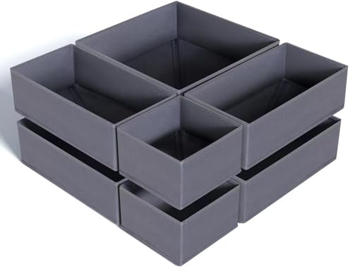 ORLISA Drawer Organisers, Foldable Drawer Dividers for Clothes, Set of 8 in 3 Sizes, Fabric Wardrobe Storage Organiser, Sort and Store Clothes, Bras,Ties, Scarves, Socks, Grey
