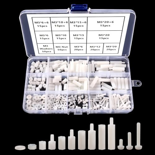 YIXISI 280 Pièces M3 Mâle Femelle Nylon Hex Entretoise Vis Écrou Pilier Fileté Standoff Accessoires Assortiment Kit, pour DIY Circuit Électrique Et Assortiment Carte Machine Matériel Montage, Blanc