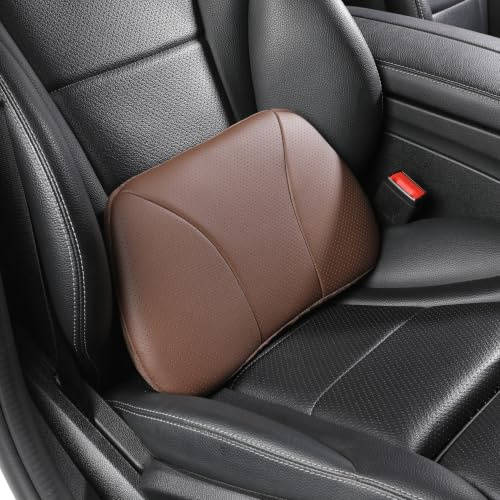 POKSRI Genuine Leather Lumbar Support Pillow,Back Pain Relief Cushion,fits Tightly Around Waist,Real Cowhide,Memory Foam,fit Car Drive,Office Chair,Rest seat,Improve Posture,Portable,15.5''Lx 8.7''H