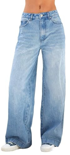 Baggy Jeans för Kvinnor Hip Hop Långa Jeans Y2K Lösa Raka Jeans Jeans med Hög Midja Bootcut Jeans med Vida Ben Baggy Pojkvän Denim Streetwear Cargo Byxor Sommarjeans(XS)