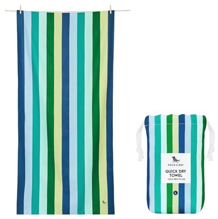 Dock & Bay Strandhandtuch - Schnell trocknende Mikrofaser, ohne Sand - Kompakt, Leicht - 100% recycelt - Inklusive Beutel - Summer - Cool Lagoon, Large (160x90cm, 63x35)