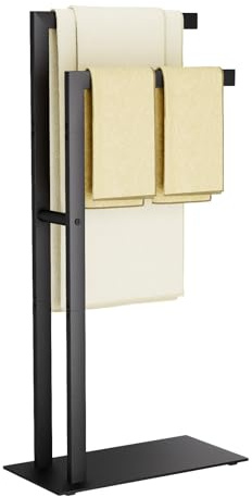 Yawinhe Porta Asciugamani Bagno da Terra, Portasciugamani in Acciaio Inox, 2 Bracci, Accessori per il Bagno, per Asciugamani, Vestiti, 40x20x80cm, Nero, SMJ003B