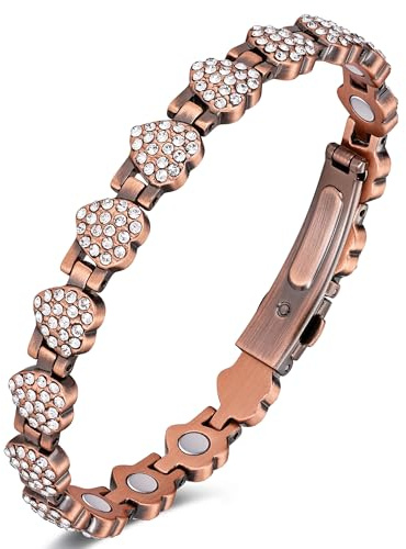 Jeracol Copper Bracelets for Women, Magnetic Bracelet with Strength Magnets &Shinning Crystals, 99% Pure Copper, Jewelry Gift