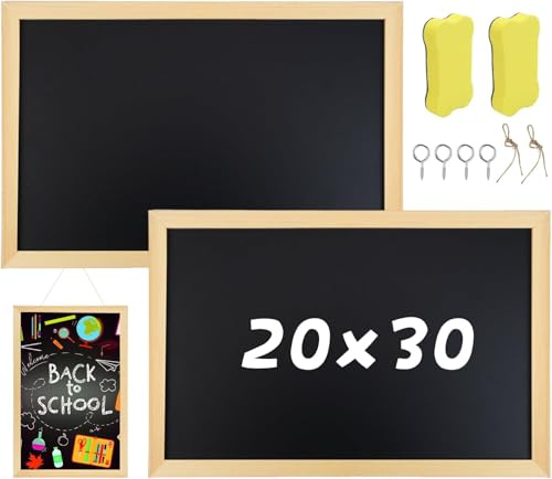 Juego de pizarra de 30 x 20 cm con 9 pizarras pequeñas y soporte de madera, 2 esponjas, pizarra reutilizable para niños, bodas, cafeterías, fiestas y decoración