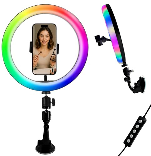 TronicXL Ringljus med sugkopp hållare ring ljus mobiltelefon hållare kompatibel med iPhone smartphone ljusställ för YouTube Video Stream TikTok foto video bil fönster