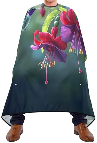 Quteprint Barber Cape for Haircutting Hummingbird Fuchsia Flowers - Waterproof Adjustable Hair Cutting Cape for Men Women Kids Salon & Home Use, Professional Salon Cape (2 Suction Cup Hooks)