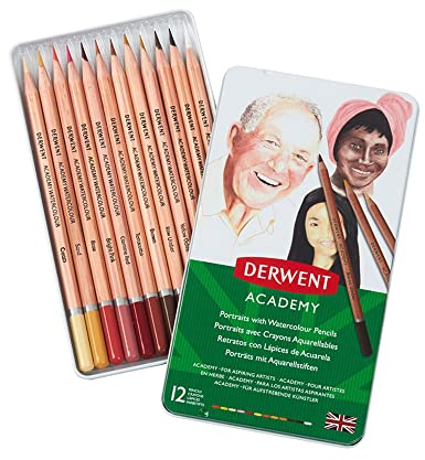 Derwent 2300386 Academy Aquarellstifte in Hautfarben 12 Stück in Metallschachtel