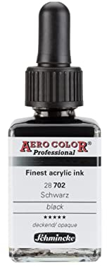 Schmincke - AERO COLOR® Professional, Schwarz, 28 ml, 28 702 023, feinst-flüssige, farbstarke Acrylfarbe für Acrylmalerei, Airbrush, Mixed Media