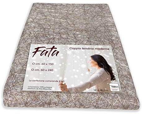 Tendina Fata - Tende per Interni e Tende a Vetro - Tendine Finestra a Vetro Semitrasparenti Ricamate con Fili Lurex - Poliestere 100% - Pronte all’Uso con Tunnel - 2 Teli - Cm. 60X150 - Marrone