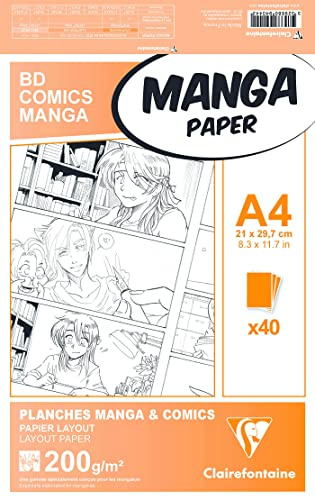 Clairefontaine 94044C Étui Manga et Multi-techniques - 40 Feuilles Papier Dessin Blanc Extra Lisse A4 21x29,7 cm 200g - Papier Uni - Idéal pour le Dessin au Feutre à Alcool