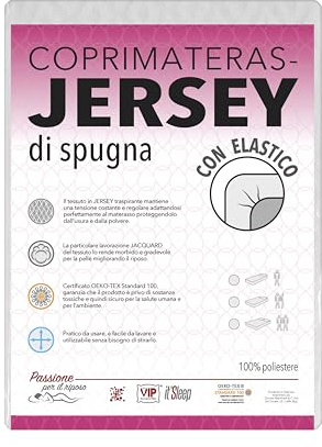V.I.P. Coprimaterasso in Jersey di Spugna Elastico, Traspirante, Elasticizzato, Singolo cm 90 X 200 h. 25
