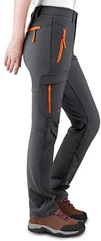KUTOOK Wanderhose Damen Winter Wasserdicht Winddicht Arbeitshose Gefüttert Softshellhose Outdoorhose Trekkinghose Hose Outdoor Frauen Grau XL
