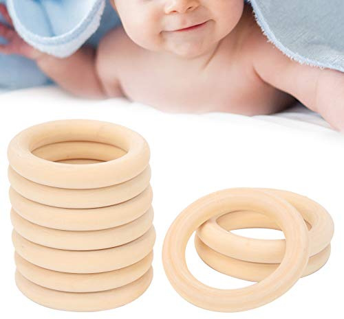 10 PCS Bébé Anneau de Dentition Cercles en Bois Non Finis pour Enfants Dentition Artisanat Pendentif Connecteurs(Couleur du bois 65mm / 2.6in)