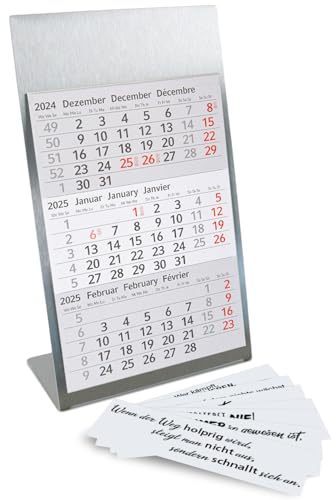 Timr Tischkalender zum Aufstellen aus Edelstahl I Mindset I für 2 Jahre 2026/2027 I 3-Monats-Kalender Block Magnet I mehrsprachig D/GB/F I Silber matt klein I tr086