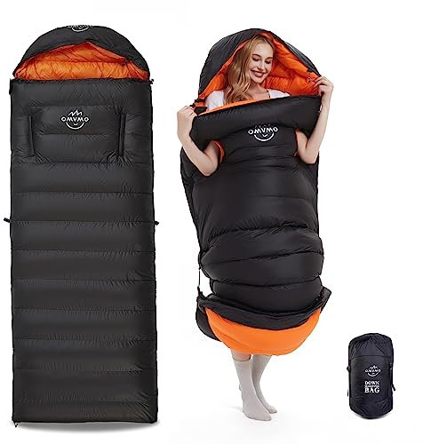 OMVMO Rectangular Down Sleeping Bag for Adults Camping Hike with Arm Holes
