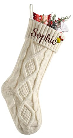 papasgix Christmas Stockings Personalised 18 Large Stocking(Knit B-1 PC) | Custom Name Knitted Xmas for Kids Family, Stocking for Holiday Family Party Decoration