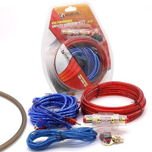 10GA Kit de Câblage Amplificateur, Kit de Câblage Amplificateur de Voiture, Kit de Câblage Amplificateur Haut Parleur Voiture Câble Alimentation Ampli Voiture avec Porte Fusible Voiture 1500W