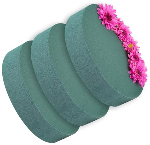 com-four® 3X Steckmasse für Blumengestecke - 16 x 3,5 cm - Steckschaum für Frischblumen - Steckschwamm zum Basteln für Hochzeit, Ostern und Geburtstag (03 Stück - flach)