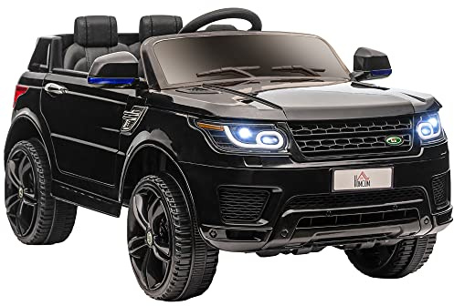 HOMCOM Auto Elettrica per Bambini 3-6 Anni 12V Doppio Motori 3-5km/h, Macchina per Bambini Elettrica con Sospensione, Telecomando 2.4G, Maniglia, Luci LED, Musica e Clacson, Nero