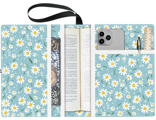 craspire Couverture de Livre Daisy Flower Book Protector Blue Multilayer Book Sleeve pour Livres de Poche Couverture de Livre en Tissu Lavable avec Poche Supplémentaire pour Les Amoureux des Livres